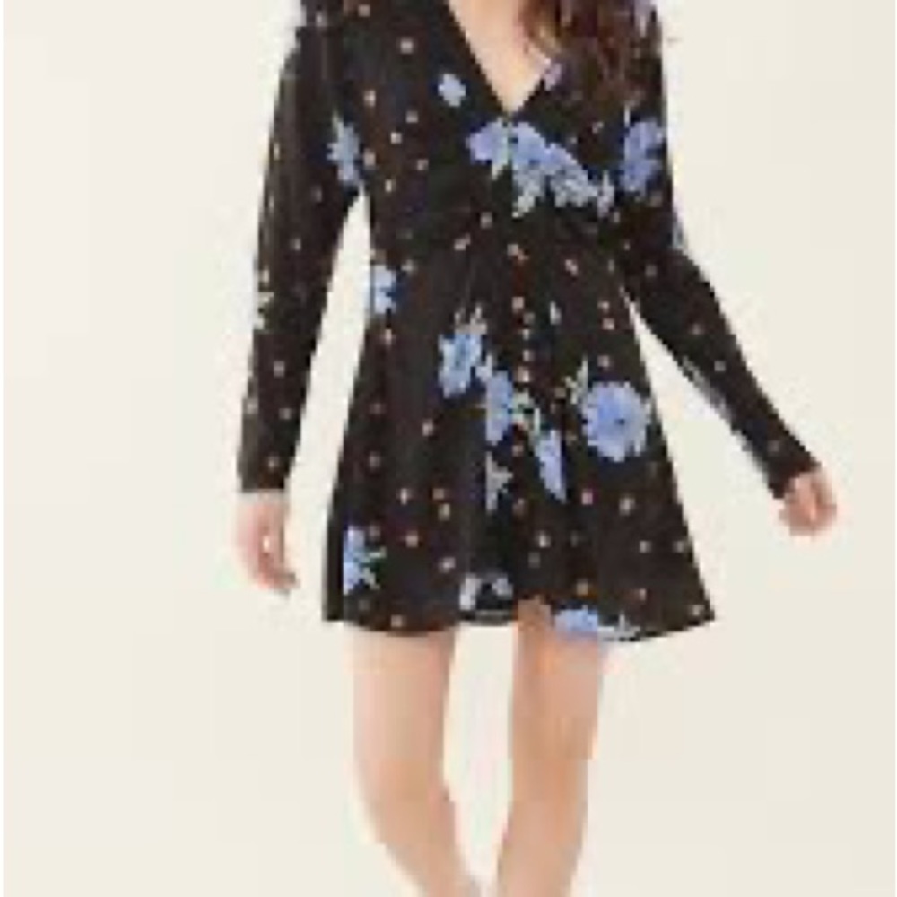 352- Free People NWT Black, Orange & Blue Mini Dress, Size XS.
